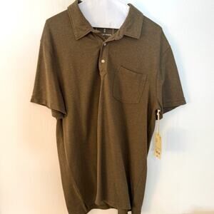 NWT Mutual Weave Polo Shirt Mens Large Brown Olive Heather Pocket Casual Cotton